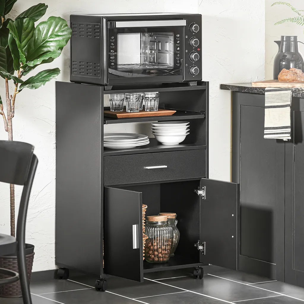 Mobile Cucina SoBuy FSB09-SCH Carrello Nero per Microonde e Accessori