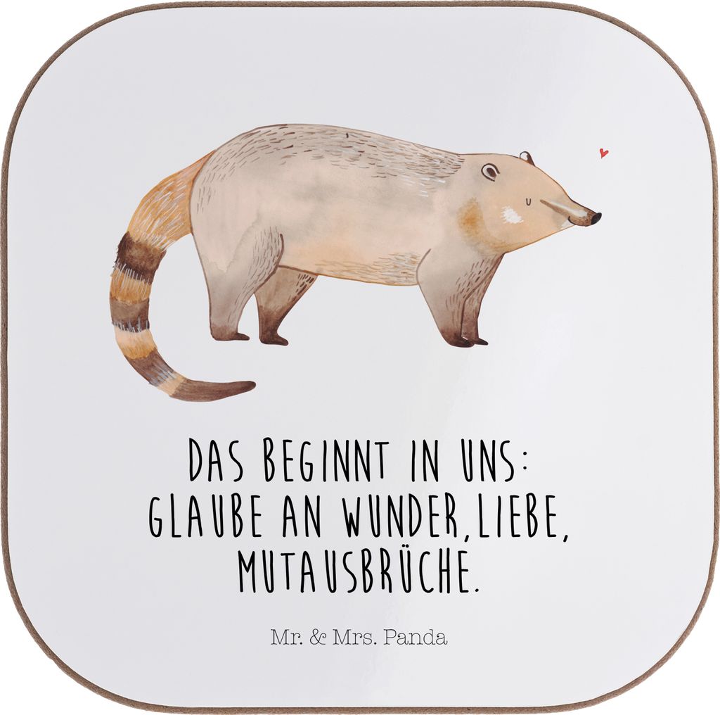 Mr. & Mrs. Panda Tischuntersetzer Nasenbaer - Weiß - Geschenk, Untersetzer Gläser, Bär, gläseruntersetzer, Tischschoner, Nasenbären, Rüsselb...