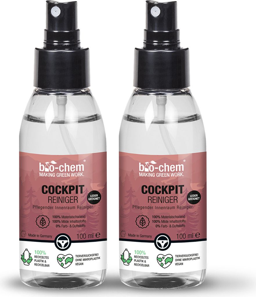 bio-chem Cockpit-Pflege 2X 100 ml Cockpitspray I Auto Innenraum Reiniger mit schonender Pflege für Leder und Kunststoff I Sorgt für strahlenden G...