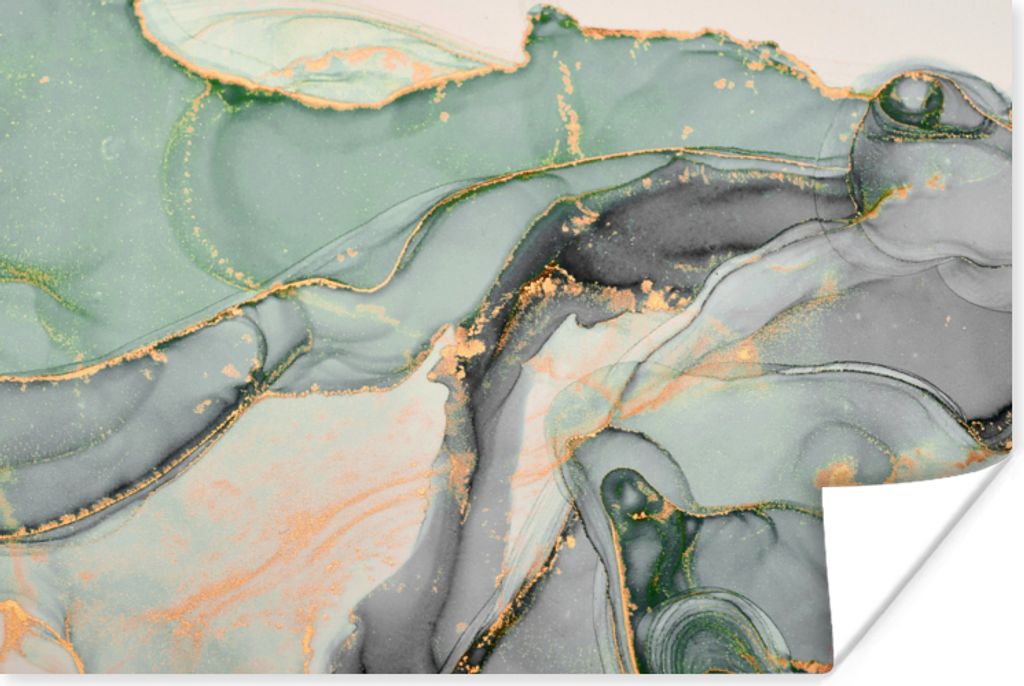 MuchoWow Poster Gold - Marmor - Grün - Luxus - Glitzer - Marmoroptik 180x120 cm - Fotoplakat