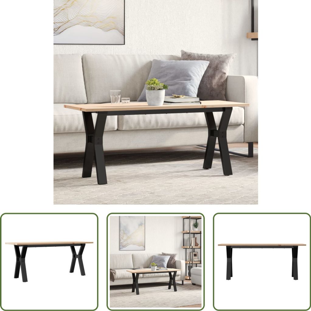 The Living Store Couchtisch Y-Gestell 110x40x45 cm Massivholz Kiefer & Gusseisen