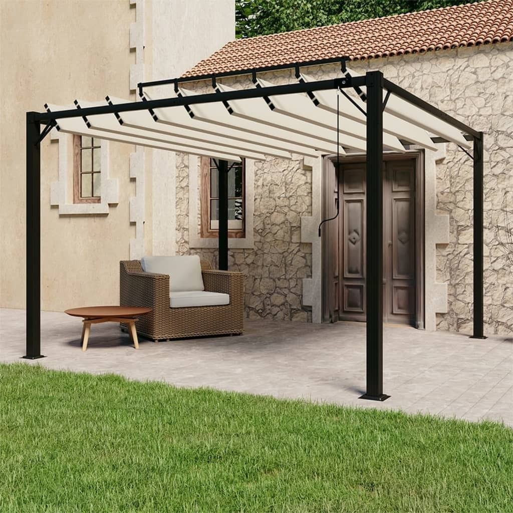 Maison Exclusive Pergola mit Lamellendach 3x3 m Creme Stoff und Aluminium