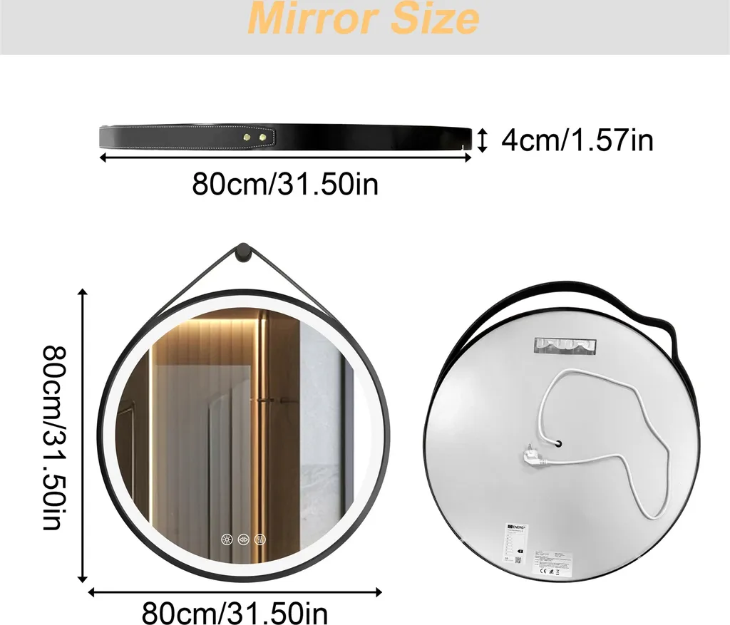 Miroir de salle de bain rond à LED 80cm avec éclairage réglable