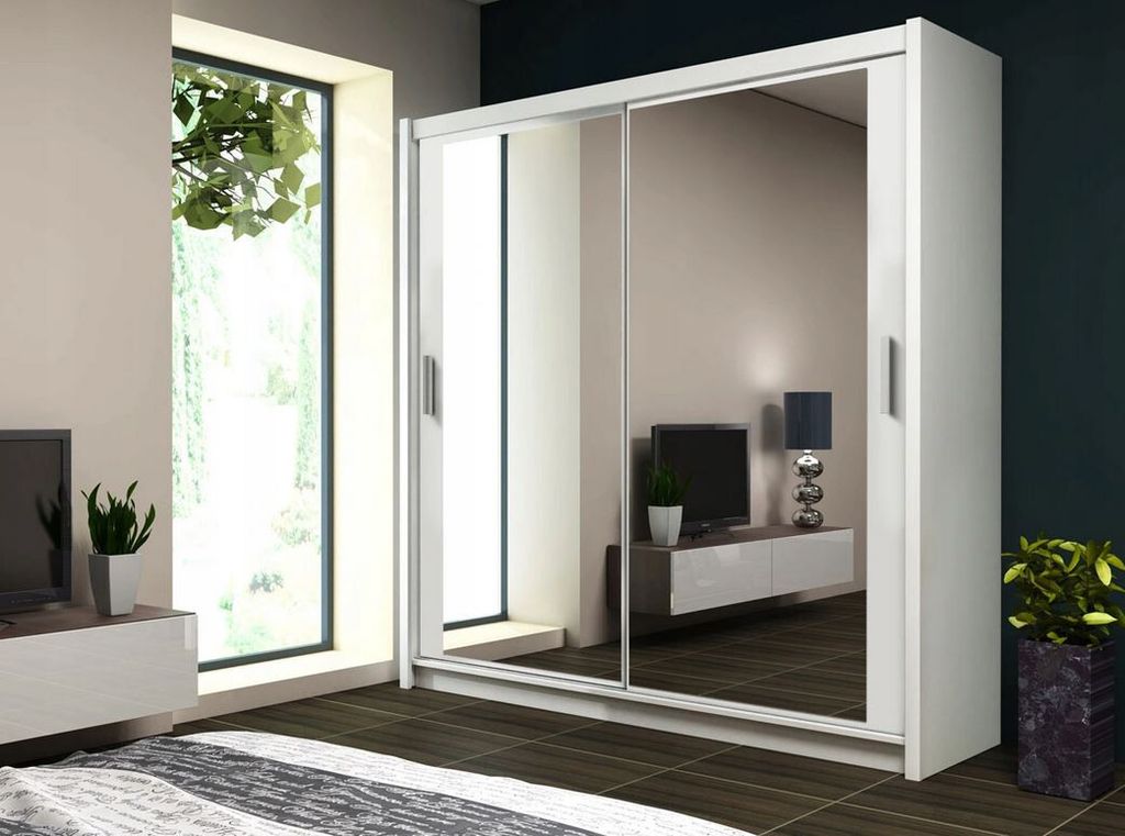 Šatní skříň 160 cm s posuvnými dveřmi a zrcadlem ORIA - Obrázek produktu 