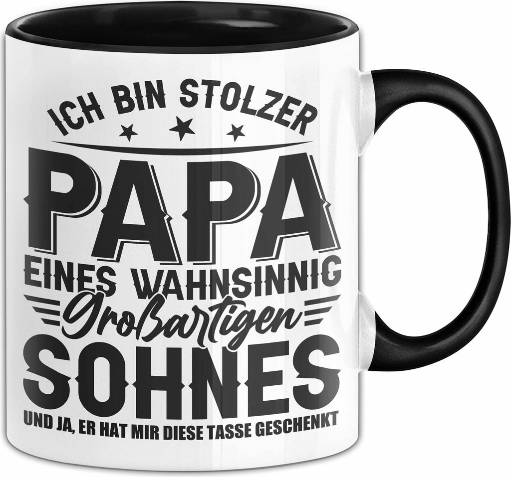 Papa Tasse Geschenk Ich Bin Stolzer Papa Eines Großartigen Sohnes Geschenkidee Von Sohn An Papa (Schwarz)