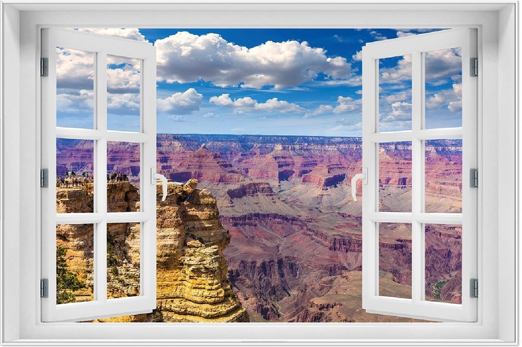 Wallario Wandbild mit Fenster-Illusion: Felsenschlucht im Grand Canyon Park Arizona, Größe: 61 x 91,5 cm, Poster mit weißem Aluminiumrahmen