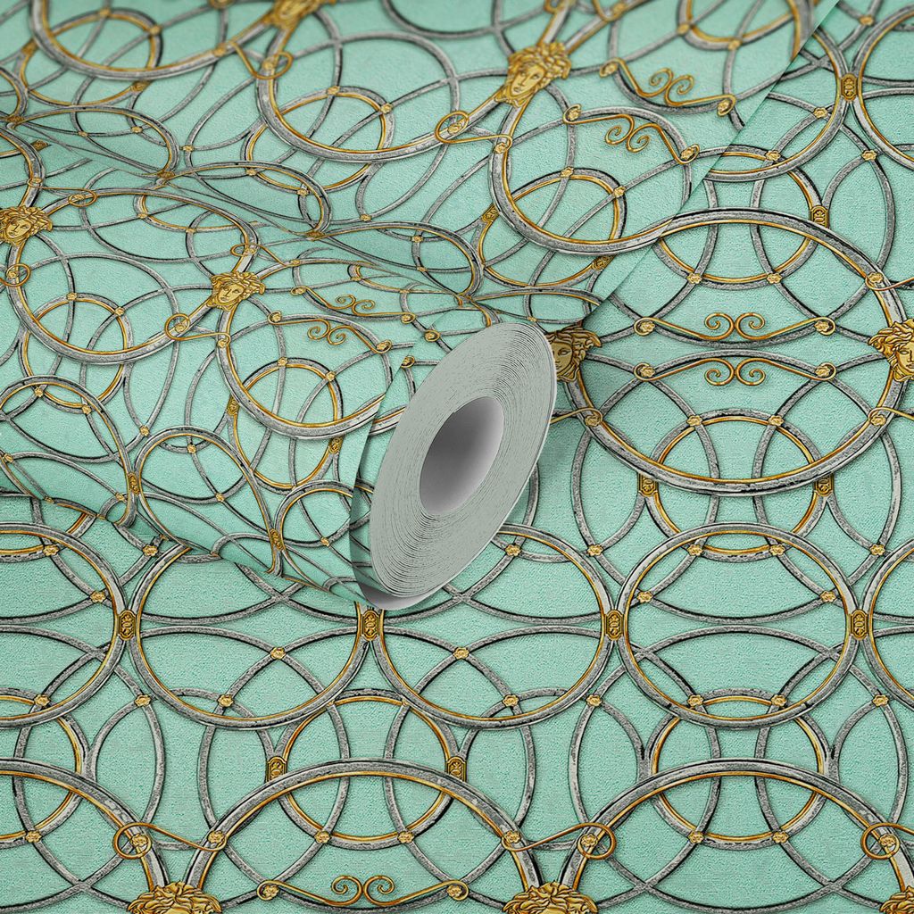 Versace wallpaper geometrische Tapete La Scala del Palazzo Vliestapete grün gold