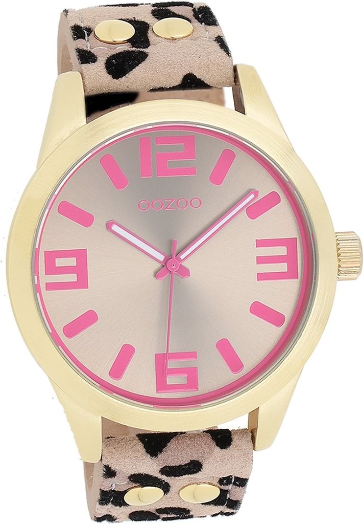 Oozoo Leder Damen Uhr Analog Quarzuhr Armband beige schwarz Produktbild 
