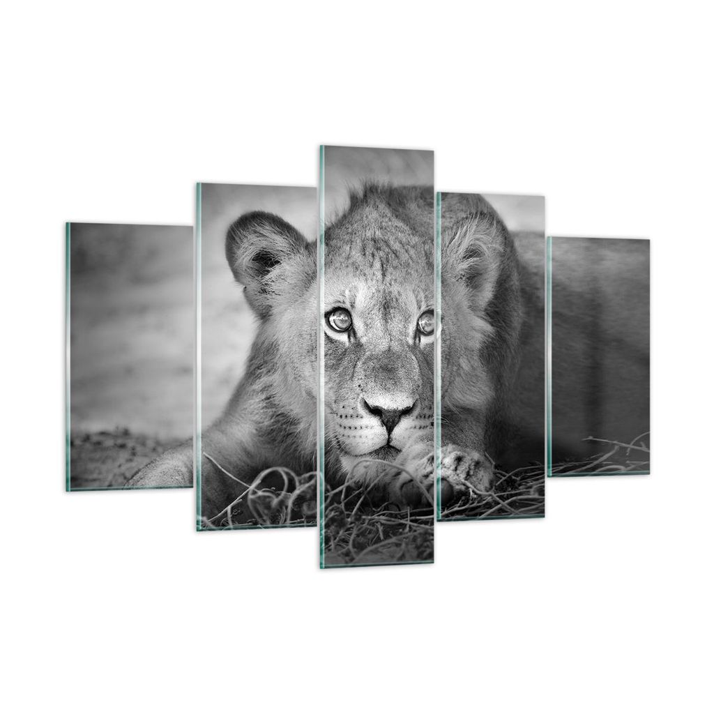 Bilder auf glas - 5 Teile - Löwe asiatisch Porträt - 150x100cm - Glasbilder - Wandbilder - Bilder - zum Aufhängen bereit - Wanddekoration aus Gl...