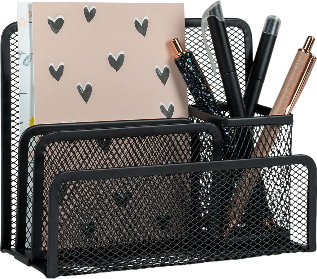 QUVIO Schreibtisch-Organizer - Schreibtischzubehör - Schreibtisch-Organizer - Stiftablage - Stiftehalter - 4 Fächer - Stahl - 8 x 18 x 14 Zentime...