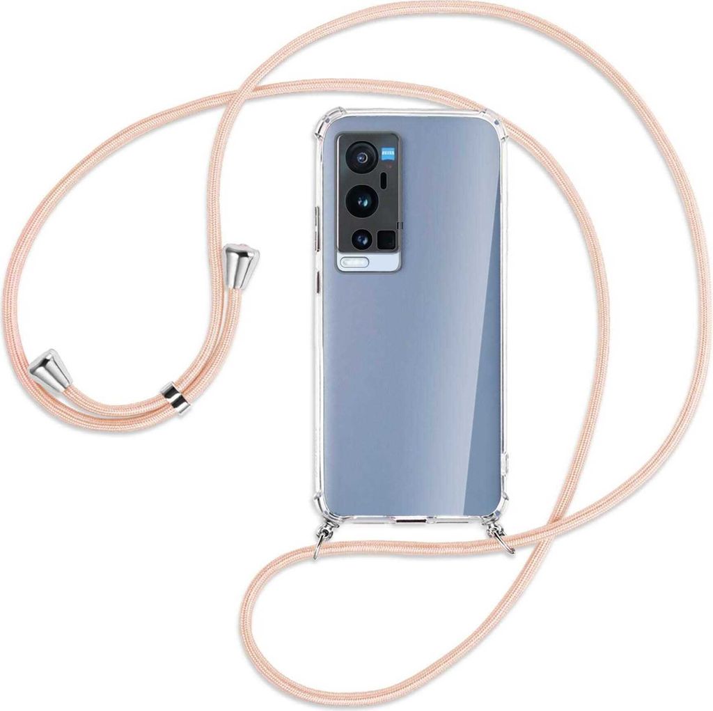 Handykette Backcover-Schutzhülle mit Band (Metall silberfarben) für vivo X60 Pro Plus 5G - rose peach