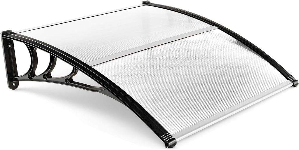 GOPLUS Vordach für Haustür, 102 × 99 cm Überdachung aus Aluminium & Polycarbonat, 5mm Dicker Haustürdach Pultvordach, Sonnenschutz Regenschutz...