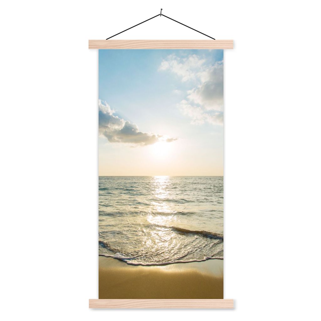 MuchoWow Textilposter Meer - Sommer - Strand 60x120 cm mit holzfarbenen Rahmen - Holz