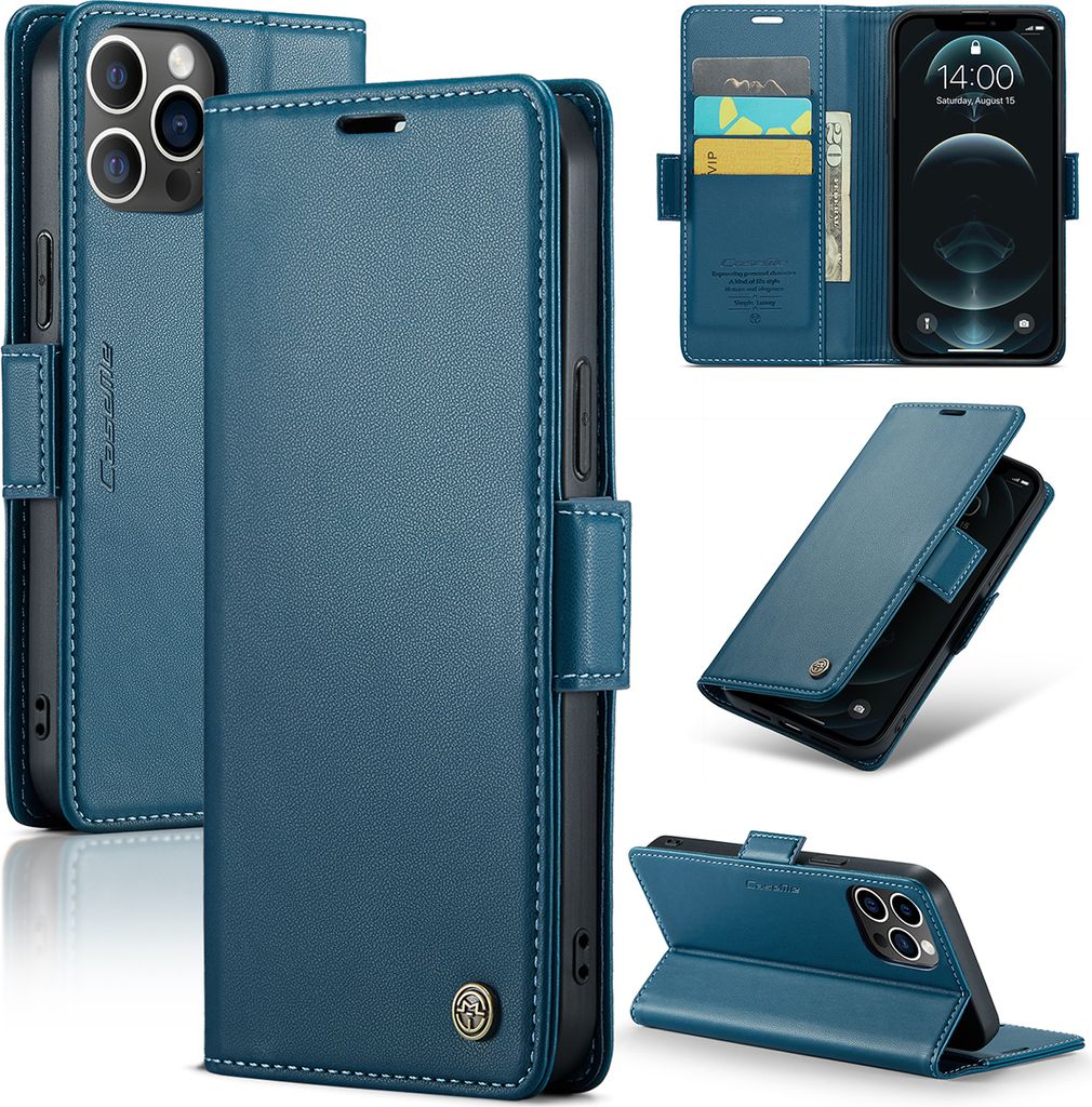 iPhone 12 Pro Hülle, Leder Brieftasche Kartenfach Schutzhülle mit Standfunktion für iPhone 12 / 12 Pro Blau