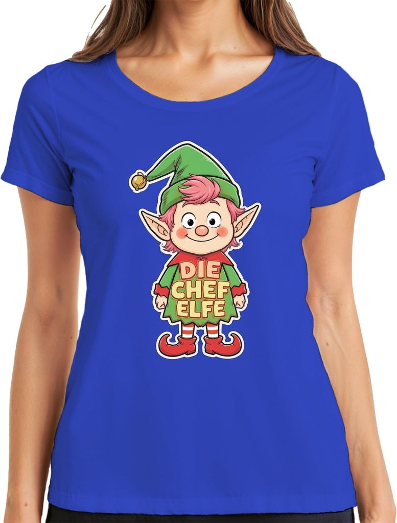 DIE CHEF ELFE Weihnachtselfe Wichtel Niedlich Kinder Advent Spaß Damen T-Shirt, Blau, XL