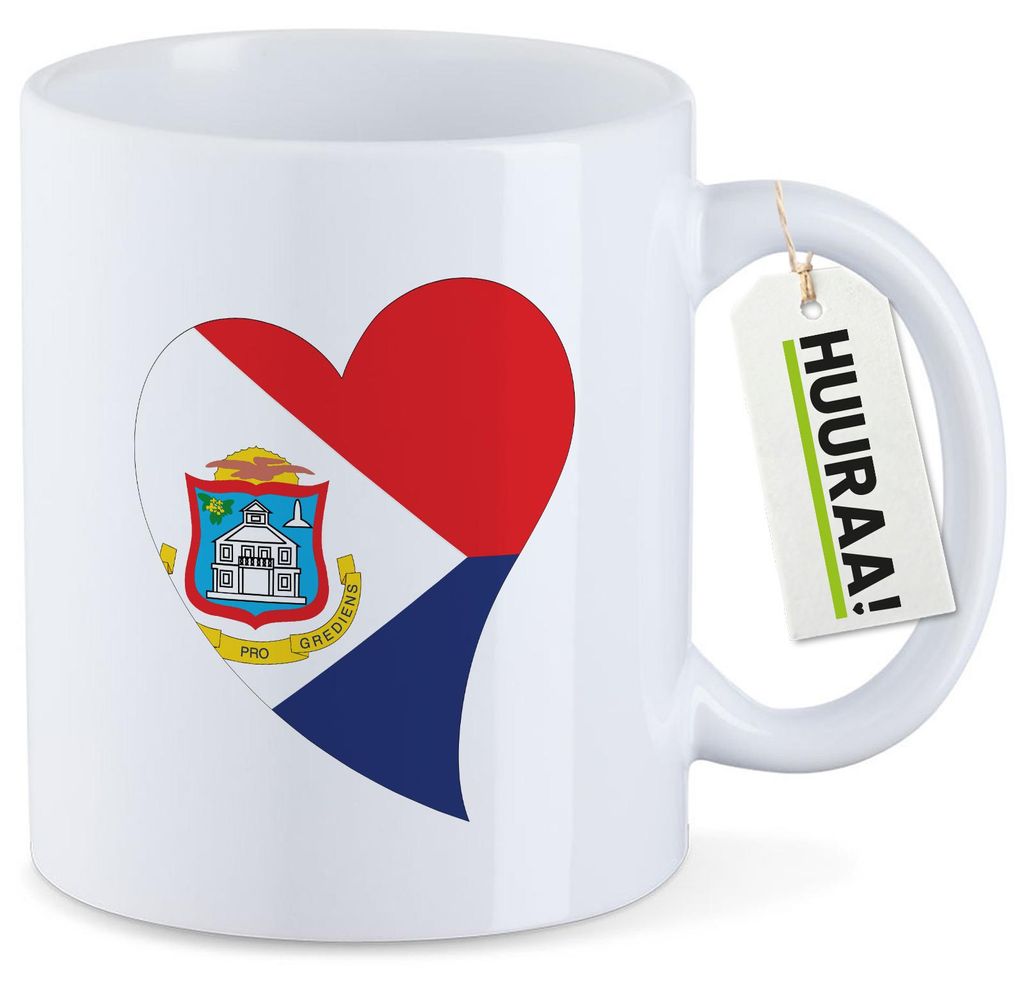 Huuraa Kaffeetasse Sint Maarten Flagge Herz 330ml Weiß Keramik Kaffeebecher Geschenkidee