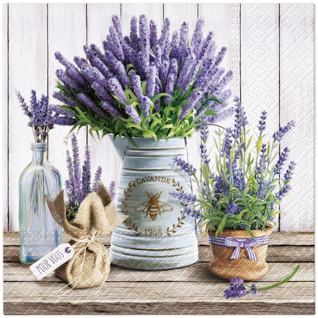 20 Servietten Lavender in Bucket - Lavendel im Topf 33x33cm Produktbild 