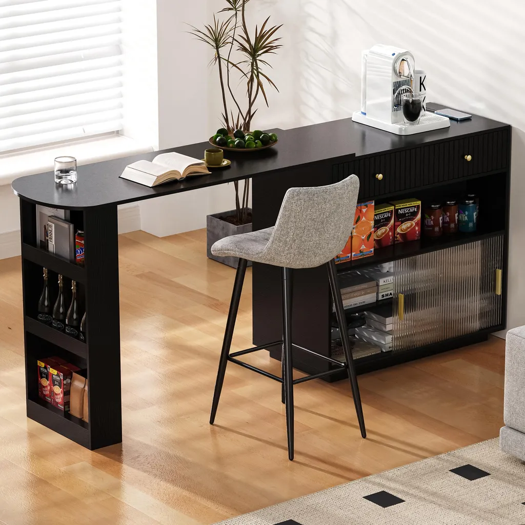 Mange-debout pivotant extensible noir avec buffet et éclairage LED