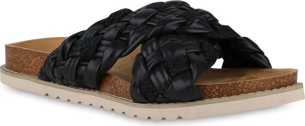 VAN HILL Damen Übergrößen Pantoletten Sandalen Bequeme Bast Freizeit Schuhe 841284, Farbe: Schwarz, Größe: 42
