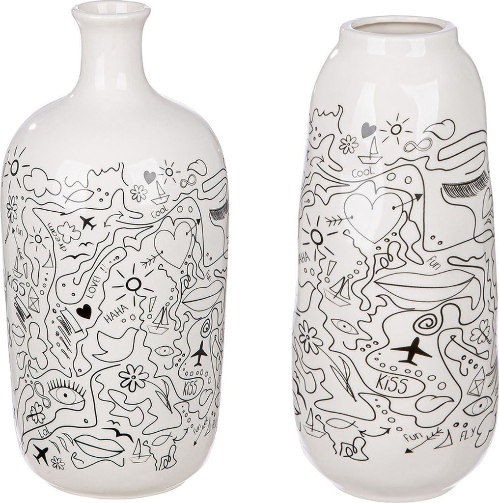 Gilde Vase, "Modern Art", Einliniendesign, Porzellan, weiß, H. 25 cm, D. 12 cm 32775 4063387327753 2 Stück (2-fach sortiert)