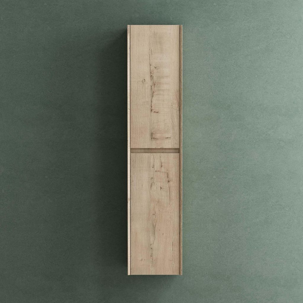 Mai & Mai Hochschrank Allzweckschrank Badschrank Badezimmerschrank mit 2 Türen und 6 Fächern Badregal für mehrere Funktionen in Eiche Greige BTH...