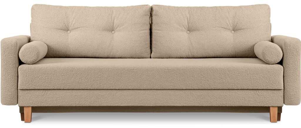 KONSIMO Schlafsofa 3-Personen zeitloses Design mit weiche Sitzfläche und hohe Rückenlehne "ERISO", beige, Bouclé-Stoff, Scandinavian, 220x80x100cm