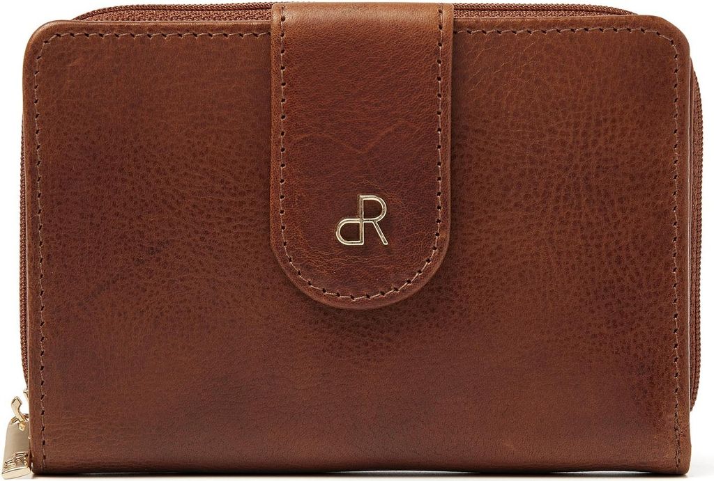 dR Amsterdam Damen Leder Geldbörse mit Reißverschluss und RFID Schutz | Geldbörse Damen | Kartenhalter Damen | Milan - 28123 Cognac