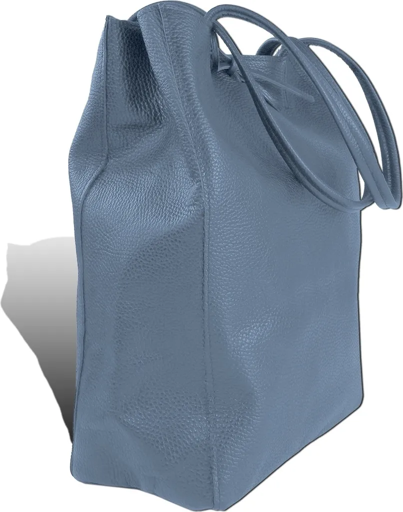 Grand Sac à Main Cabas Bleu en Cuir Véritable Shopper pour Femme