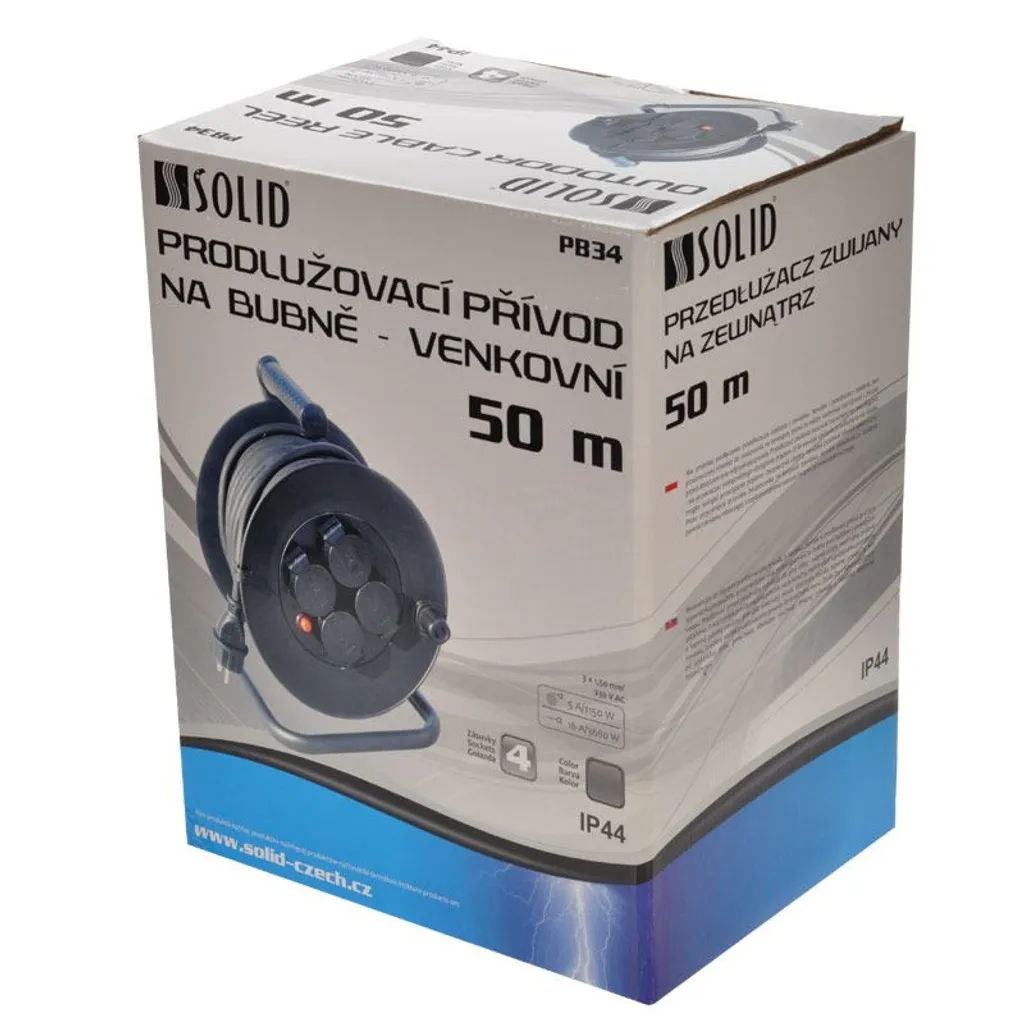 Enrouleur de câble Solight PB34 Tambour 50m 3x1,5mm² avec 4 Prises
