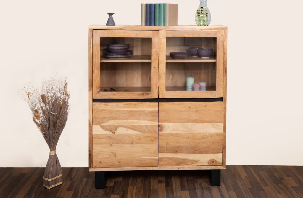 Highboard 118 x 140 cm Akazienholz naturfarben KYOTO II