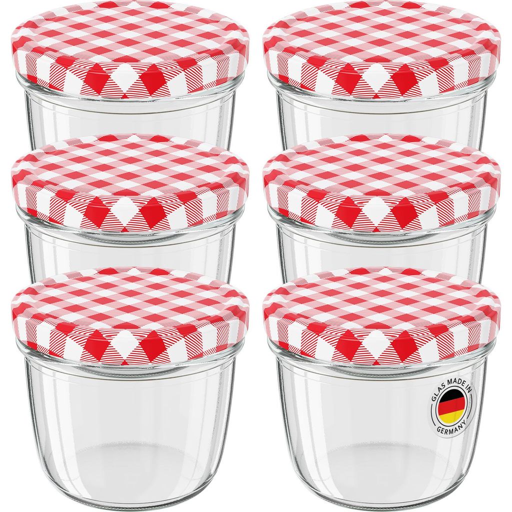 6 Stück WELLGRO Vorratsglas Einmachgläser Schraubdeckel rot Produktbild 