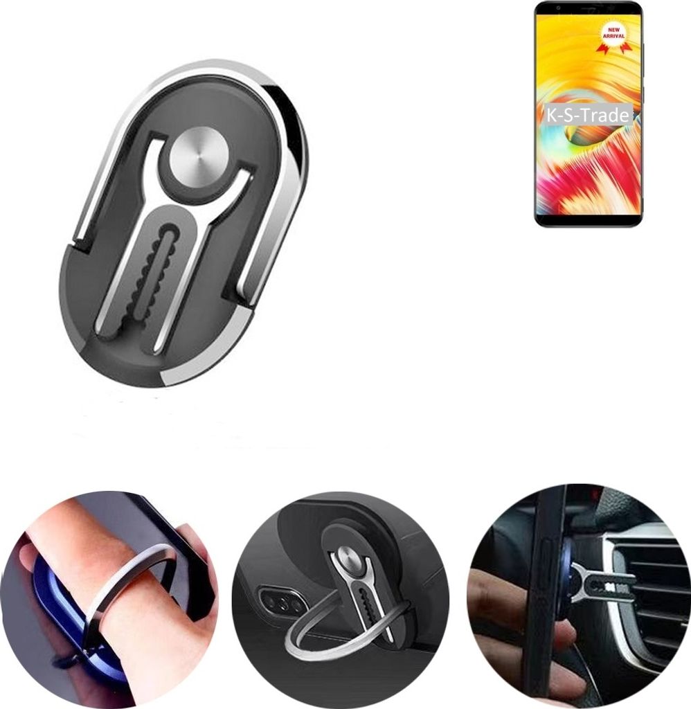 K-S-Trade 3in1 Smartphone-Ring Handy-Ring kompatibel mit Vernee T3 Pro Fingerhalterung Handyring Tischständer Lüftungsgitter-Halterung Tisch