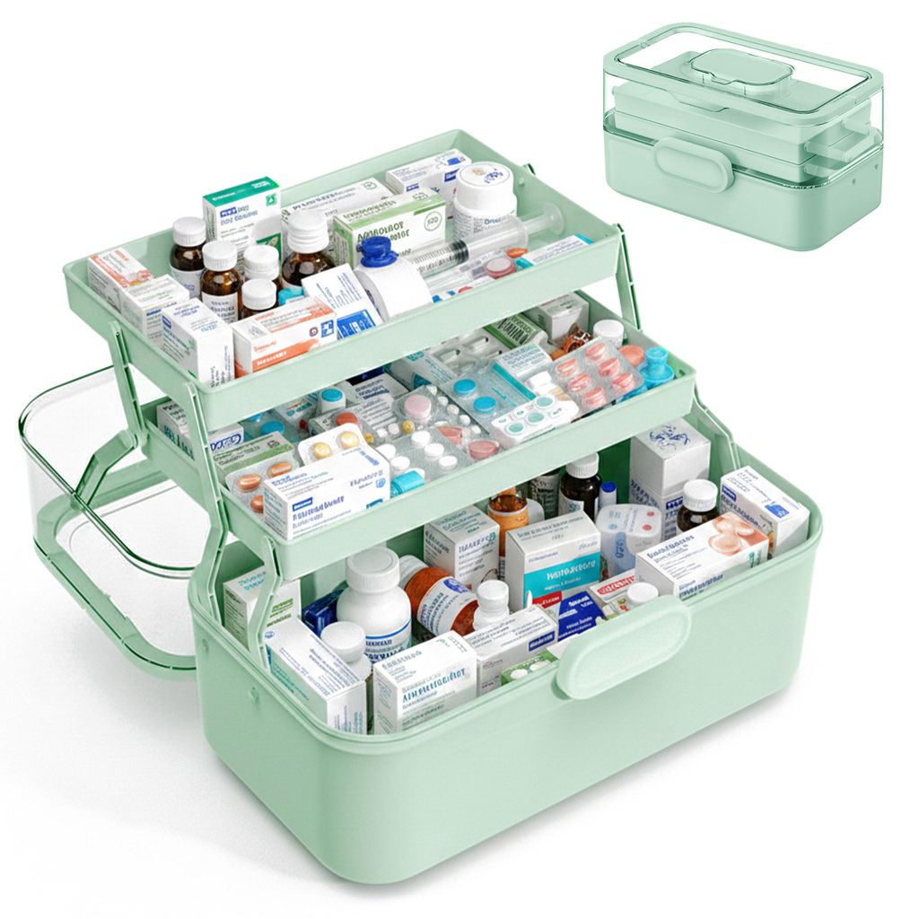 Relaxdays Medizinbox, 3 Ebenen, Pillenfach, aufklappbar, Produktbild 