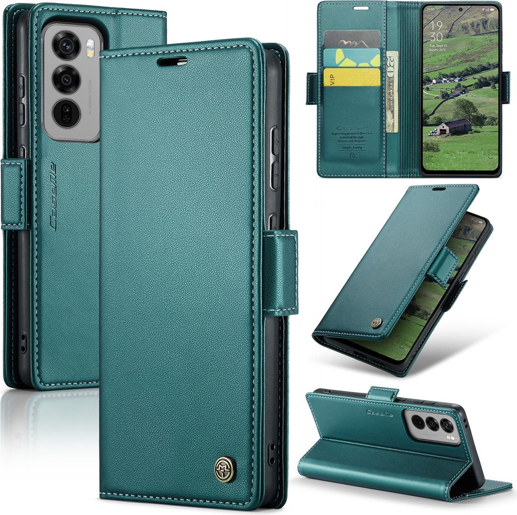 Lederhülle für Oppo Reno12 Brieftasche Kartenfach Schutzhülle mit Standfunktion Grün