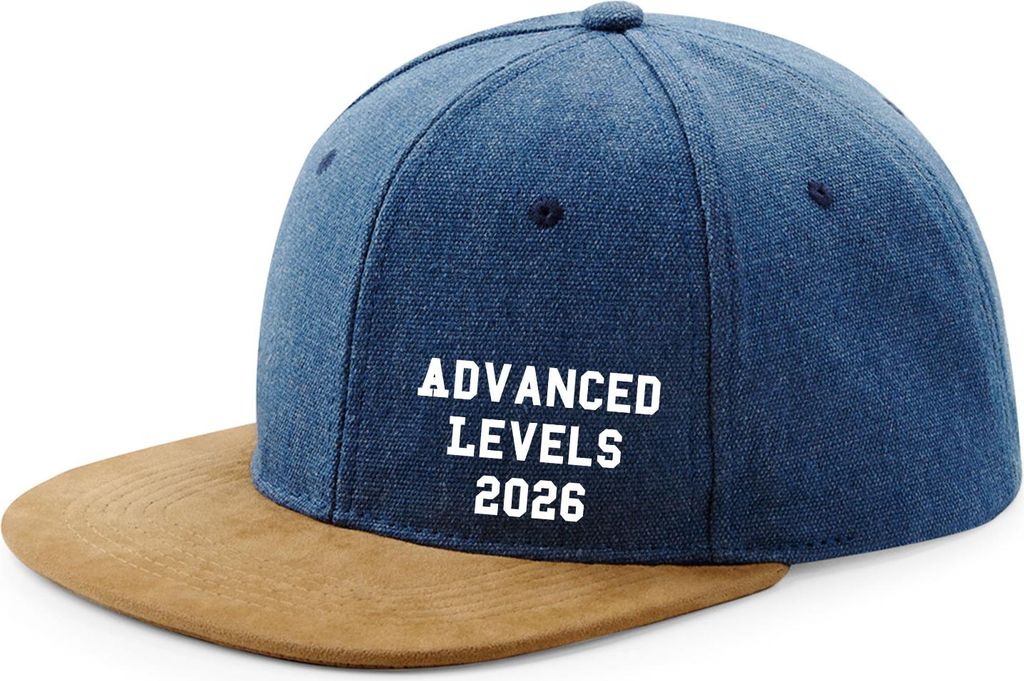 Huuraa Cappy Mütze Advanced Levels 2026 Abschluss Großbritannien Denim Baumwolle und Polyester Snapback Kappe Geschenkidee