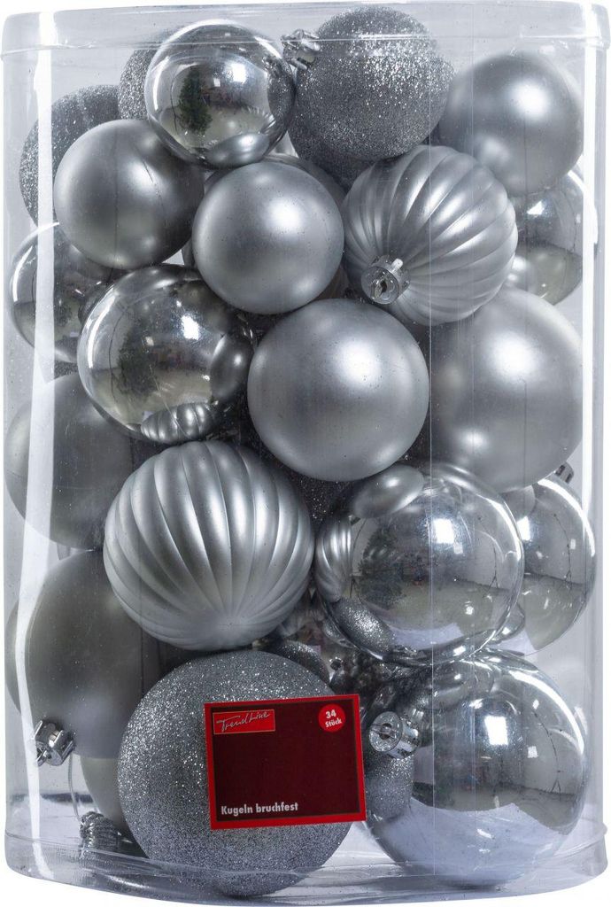 TrendLine Weihnachtskugeln bruchfest, langlebig Ø 5 - 8 cm silber 34 Stück