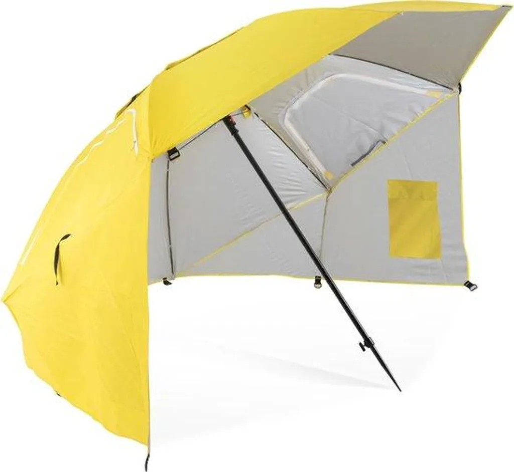 Grand parasol de plage 2,1m jaune ajustable avec pare-vent et fenêtre air