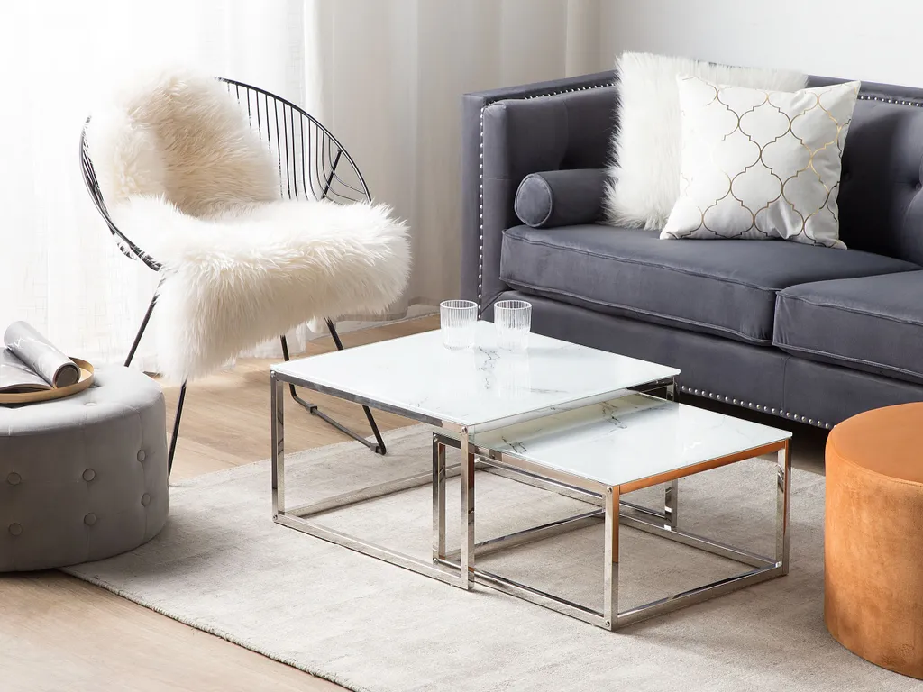 Table basse effet marbre blanc et argent Brea avec structure robuste - 2