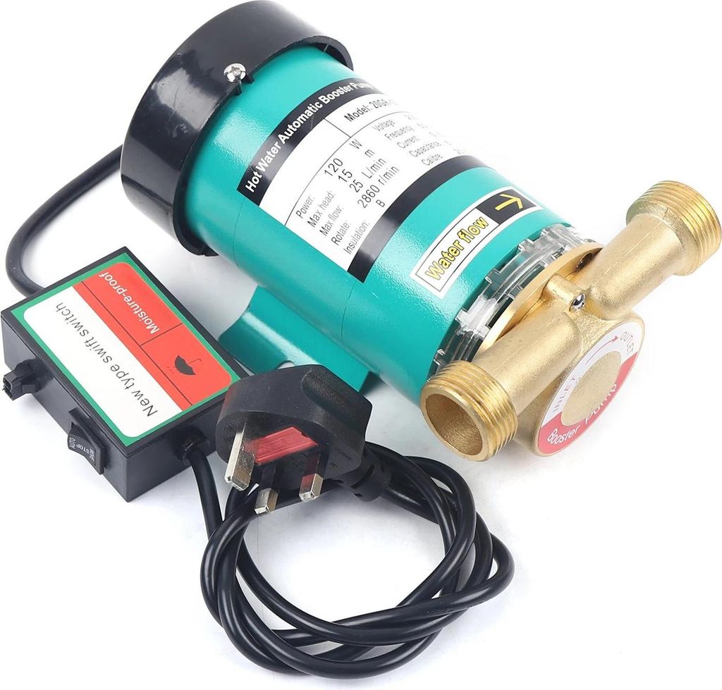 Druckerhöhungspumpe - Automatische Zirkulationspumpe - 120W - 230V 50Hz - Förderhöhe 15 m - 25 l/min - Durchflussschalter aus Messing - Grün