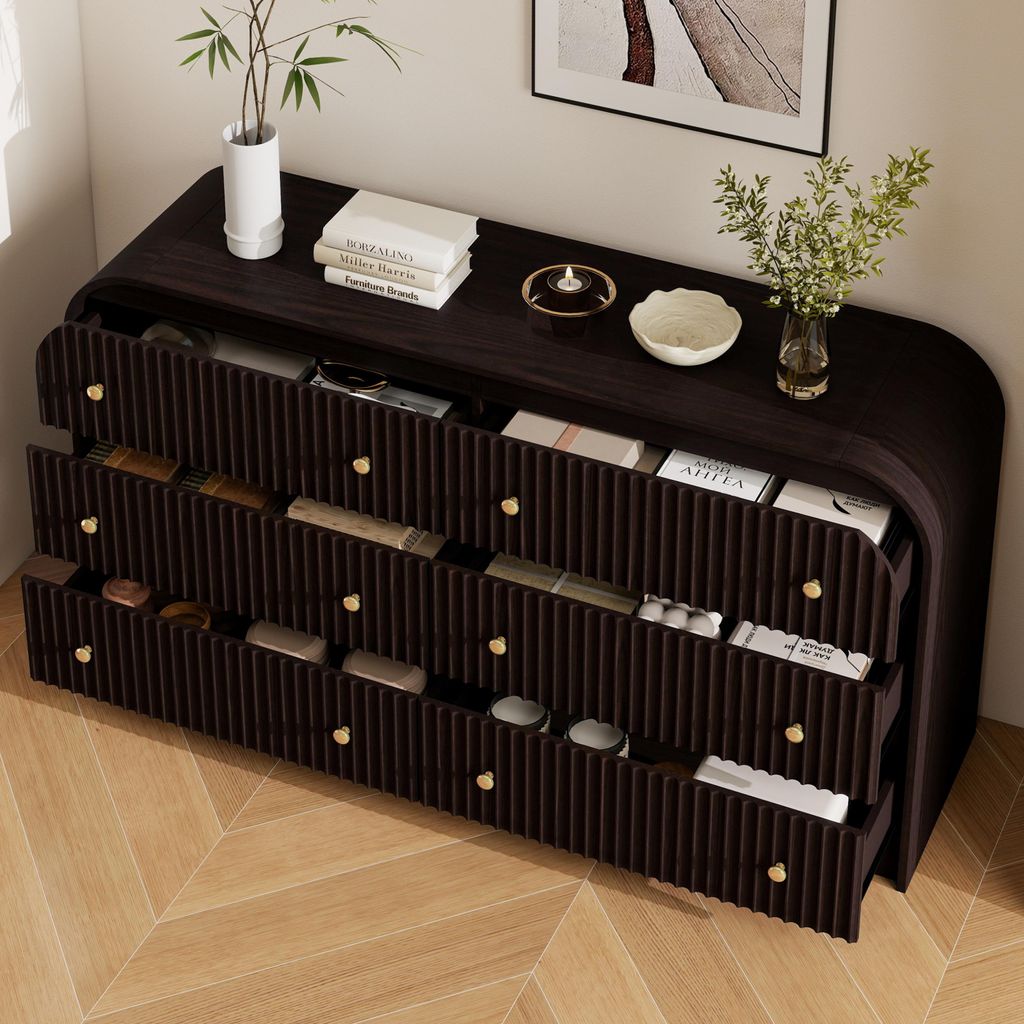 MODFU Kommode Gewölbtes Bogendach Retro-Design Sideboard 6 Schubladen Goldfarbene Rundgriffe Für Schlafzimmer Und Wohnzimmer Holzoptik Antique Br...