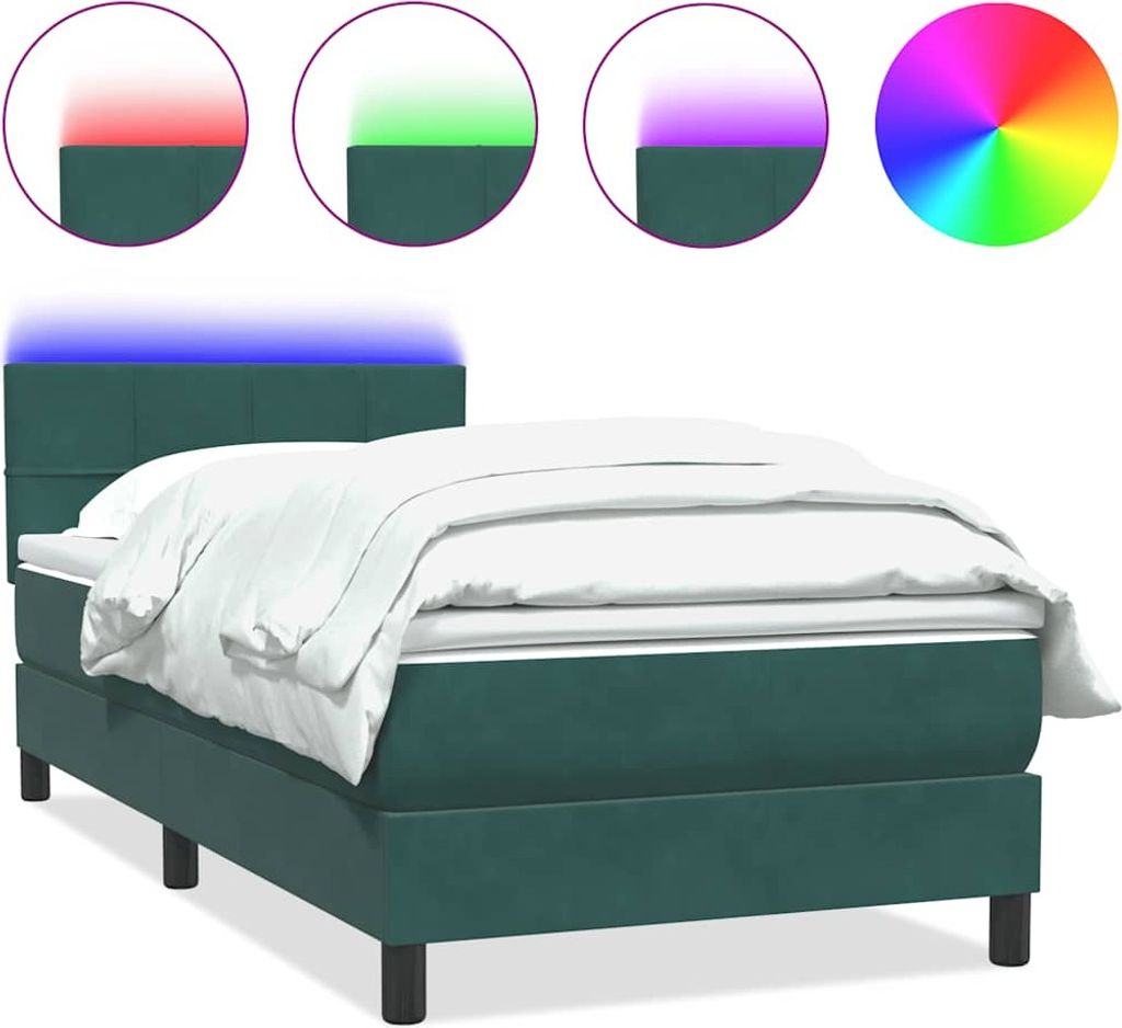 Boxspringbett mit Matratze & LED Dunkelgrün 80x220 cm Samt