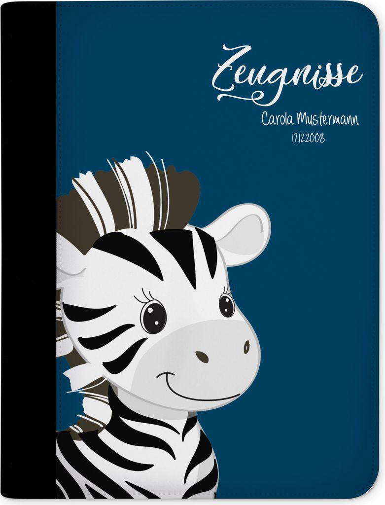 Zeugnismappe, Dokumentenmappe, Ordner A4, Zebra Blau mit Klarsichthüllen