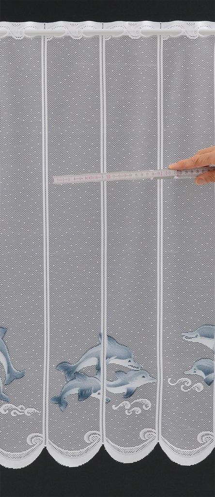 Gardinen Kranzusch Scheibengardine Delfin 60x132 cm H/B weiß grau-blau Bistrogardine Vorhang Küche 1er Pack