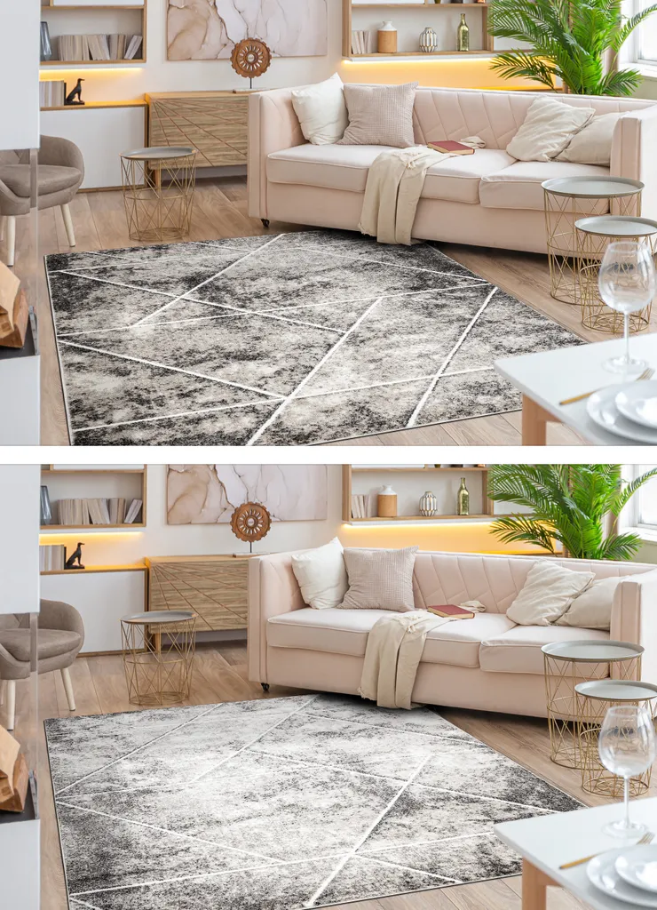 Tapis Géométrique Structural Gris et Beige MATEO Design Triangles - 5