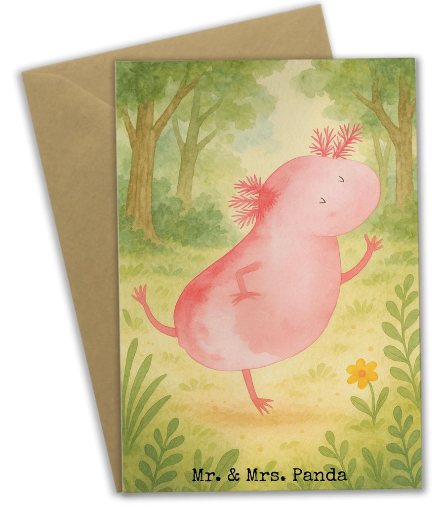 Mr. & Mrs. Panda firmungskarte Axolotl Tanzen Design - Weiß - Geschenk, hochzeitskarten, osterkarten, gut Gelaunt, Lurch, Schwanzlurch, Beste Freu...