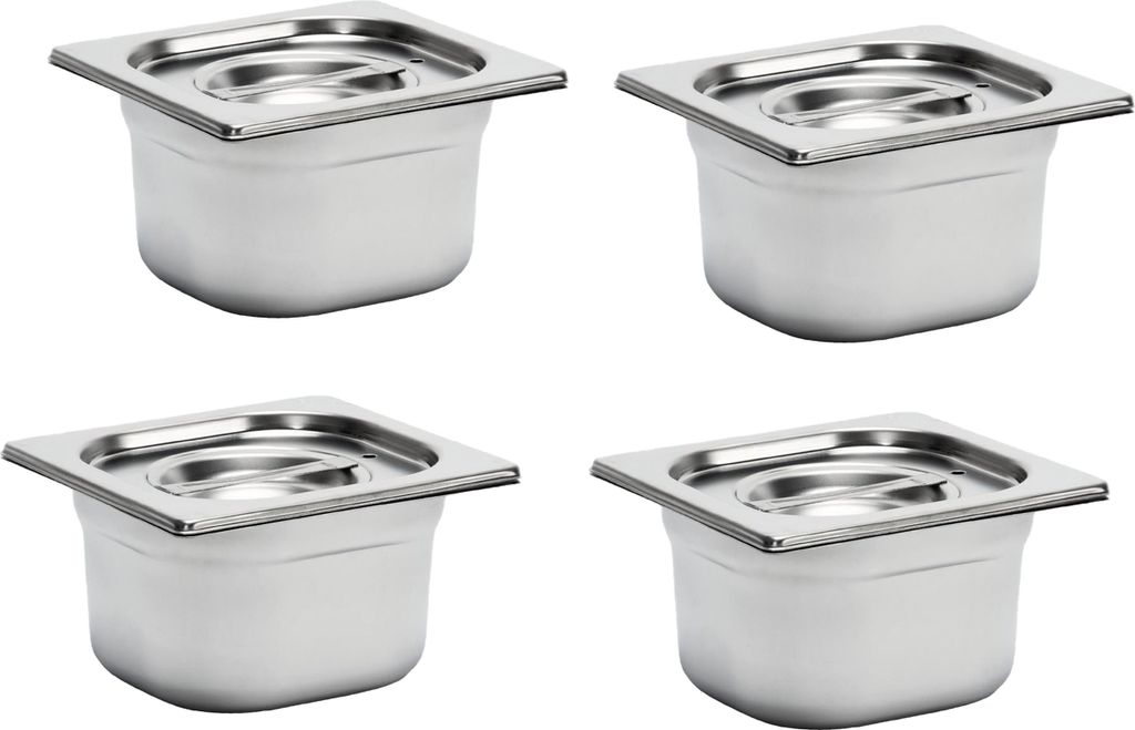 Gastro M Edelstahl GN-Behälter GN1/6 incl. Deckel - 10cm - 2,1 L - 4 Behälter