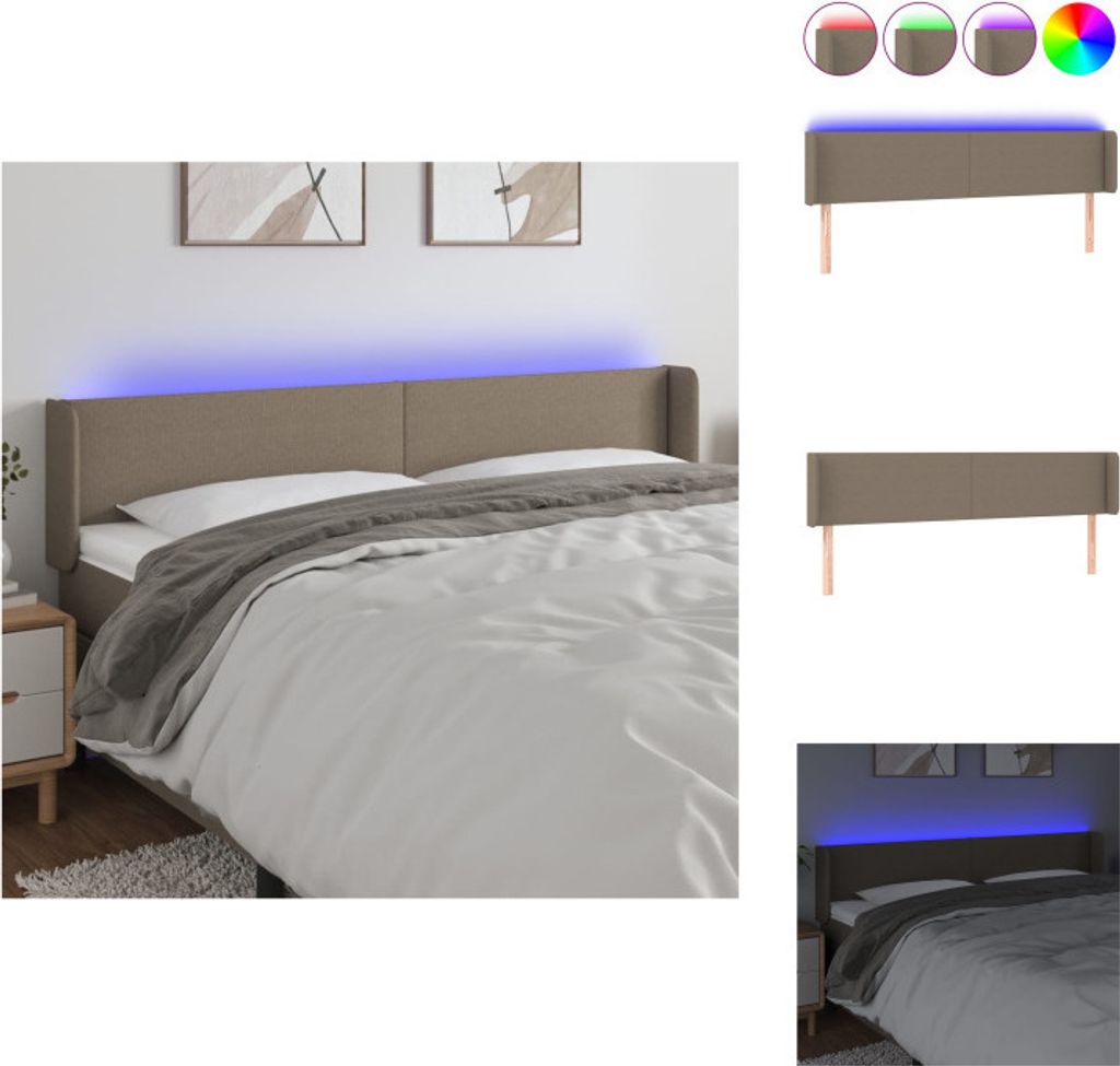 vidaXL LED Kopfteil Taupe 203x16x78/88 cm Stoff - Kopf- & Fußenden