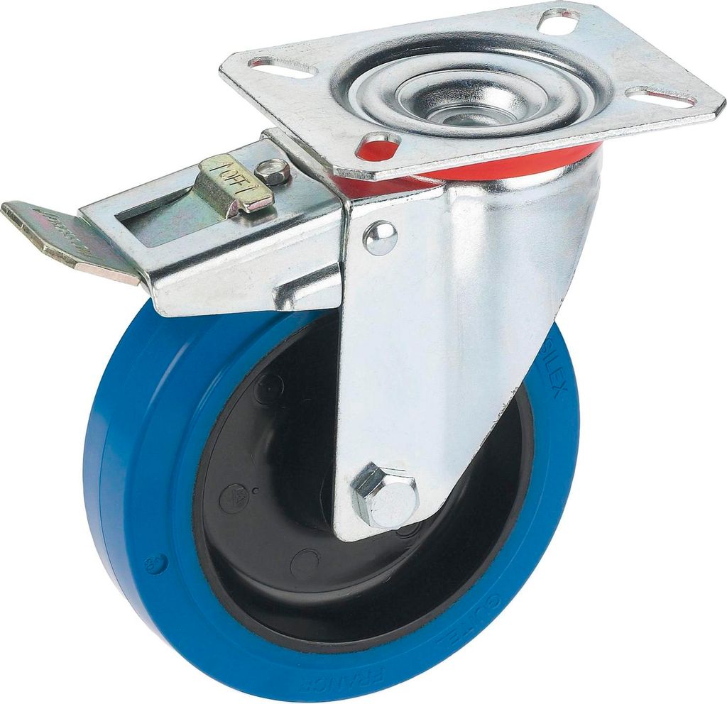 DÖRNER + HELMER Lenkrolle Elastik blau Platte 100 mm 150 kg Feststeller