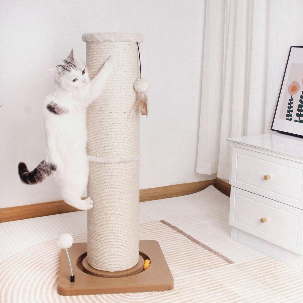 Kratzstamm für Katzen - Carla - mit Spielzeug | interaktives Katzenspielzeug selbstbeschäftigung | mit 82cm-hoher Kratzsäule Ø20cm | ca. 40 x 4...
