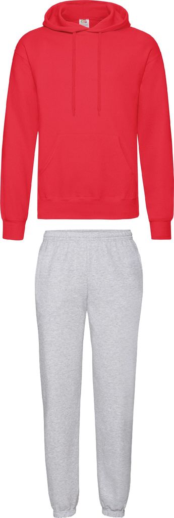 Fruit of the Loom Jogginganzug - Jogginghose & Kapuzensweatshirt, Farbe:Grau & Rot, Größe:M